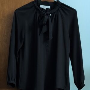 LOFT Black Tie-Neck Blouse
